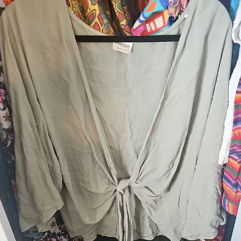 Peach Love California Cream Tie Front Blouse with 3/4 Sleeves